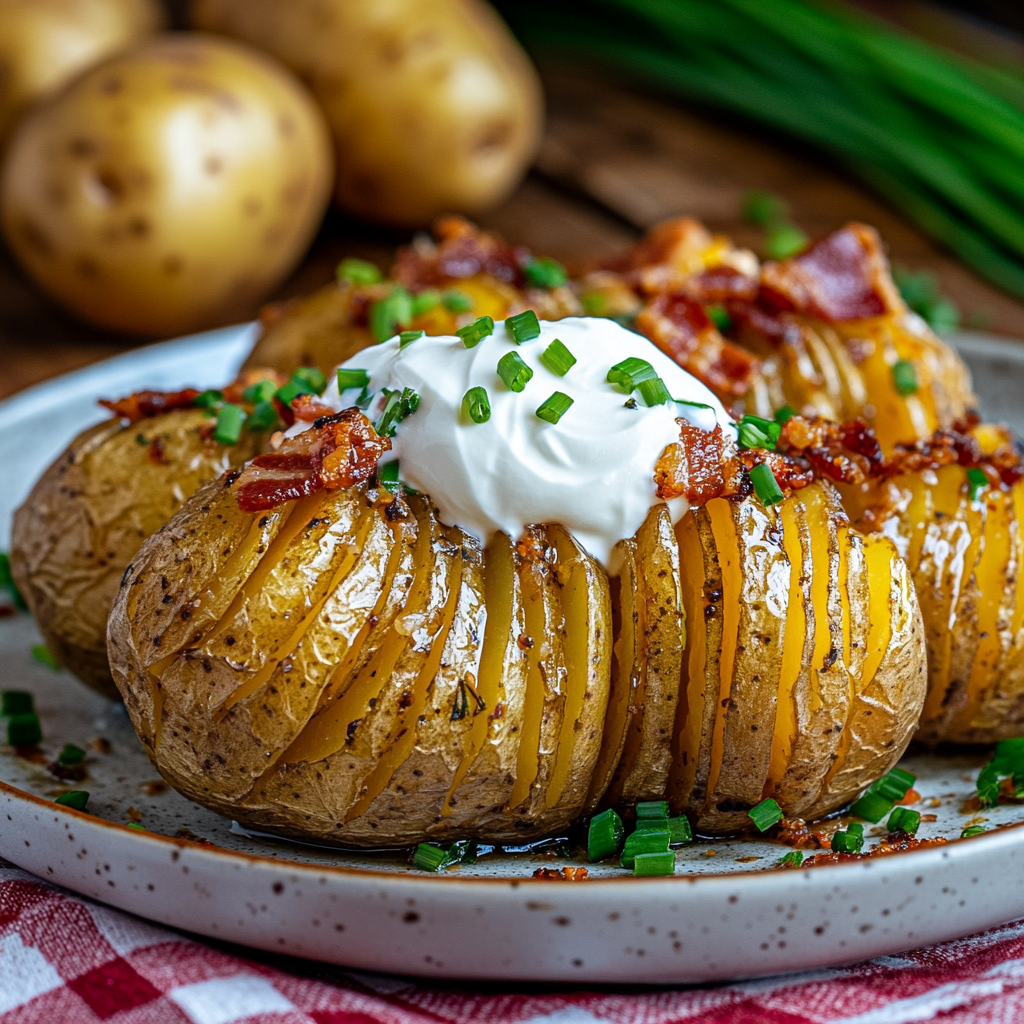 Crispy Hasselback Potatoes with Sour Cream and Bacon