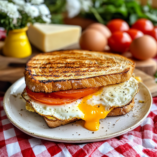 Grilled Fried Egg, Cheese, and Tomato Sandwich
