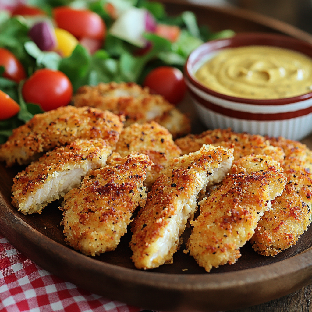 Panko-Breaded Baked Chicken Strips with Honey Mustard Dip