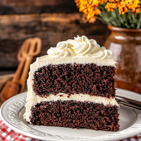 Two-Layer Dark Chocolate Cake with Vanilla Buttercream Frosting