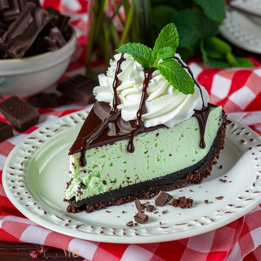 Refreshing No-Bake Mint Cream Cheese Pie with Matcha and Chocolate Crust