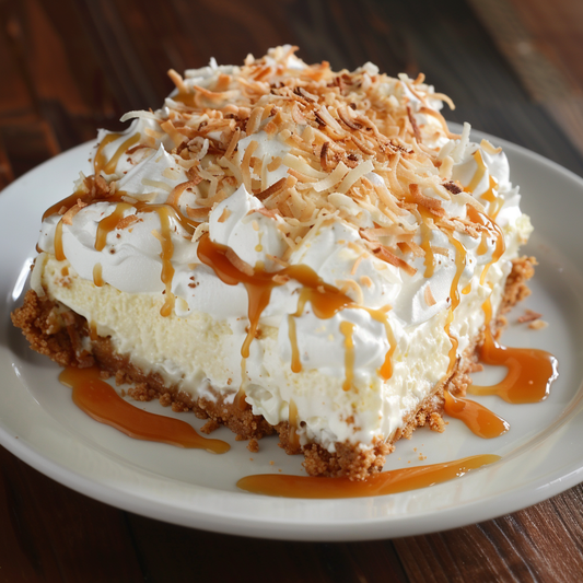 Tropical Coconut Cream Pie with Spiced Caramel Rum Sauce – A Light, Fluffy Dessert