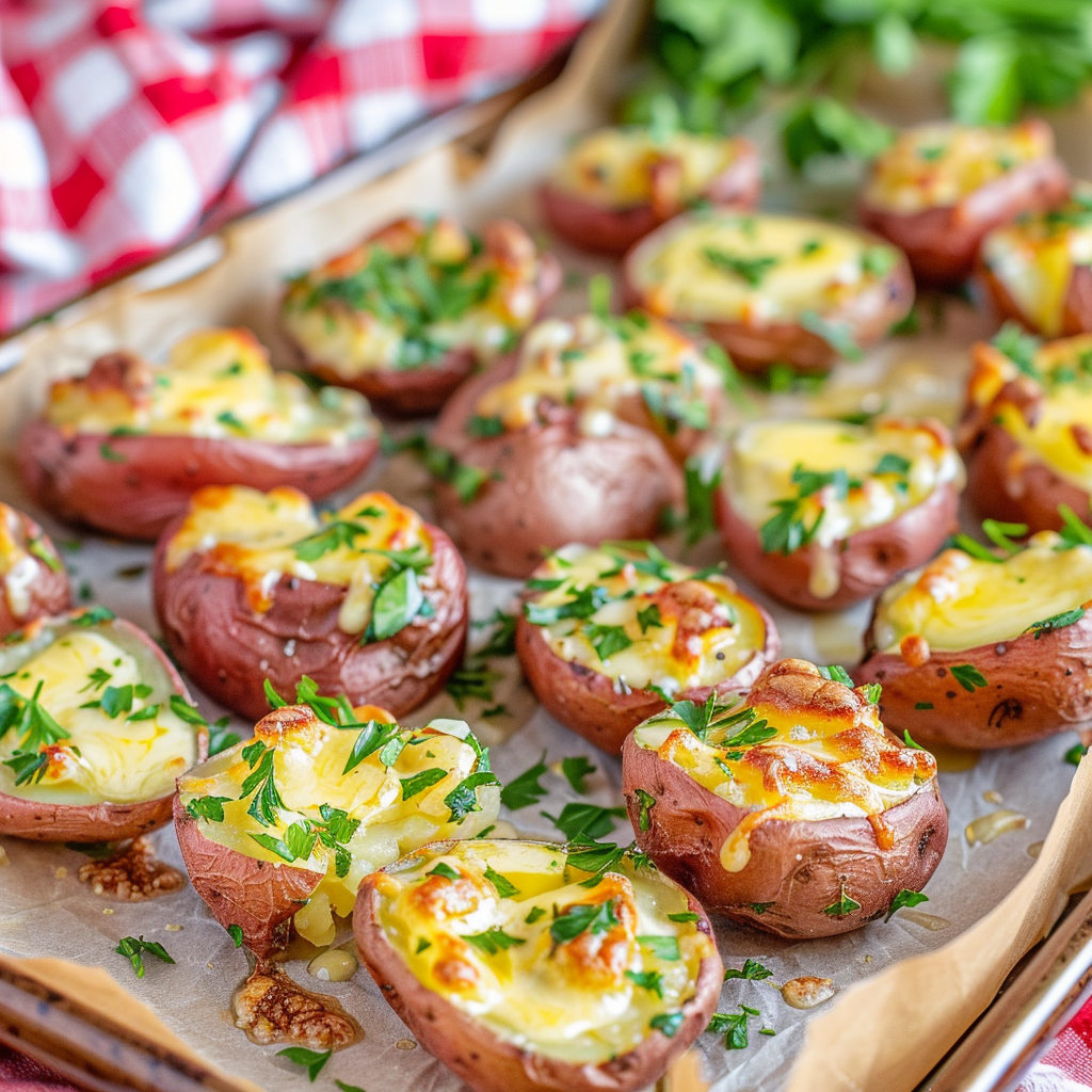 Crispy Baked Smashed Potatoes with White Cheddar and Fresh Parsley