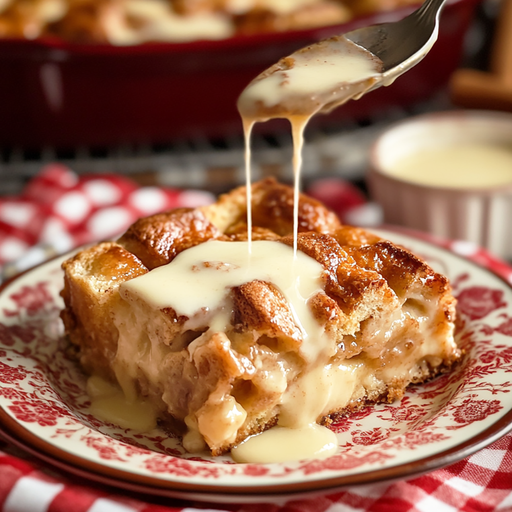 Old-Fashioned Bread Pudding with Vanilla Sauce