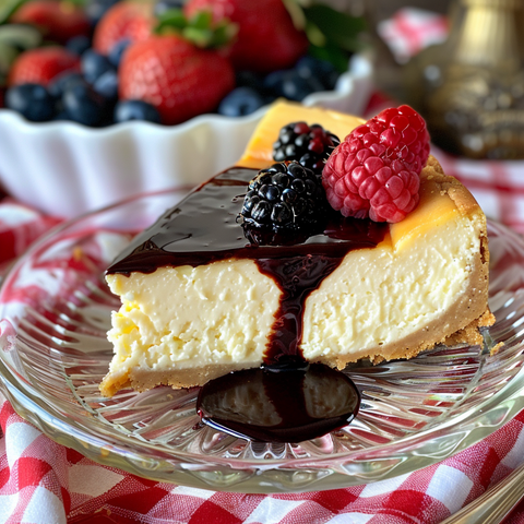 Gluten-Free Almond Crust Cheesecake with Luscious Chocolate Sauce