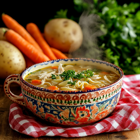 Chicken Noodle Soup with Egg Noodles, Carrots, and Chicken