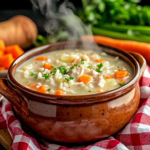 Creamy Chicken and Rice Soup with Oat Milk Option