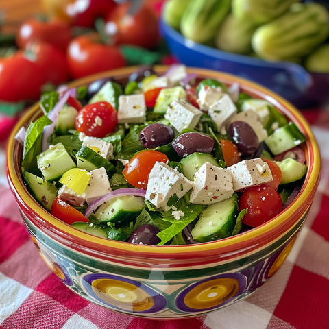 Vibrant Gluten-Free Greek Salad with Tofu Feta – A Flavorful Plant-Based Delight