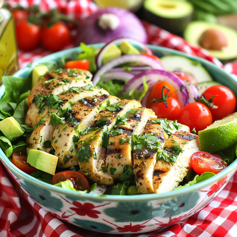 Fresh & Flavorful Gluten-Free Grilled Chicken and Avocado Salad with Cilantro-Lime Dressing