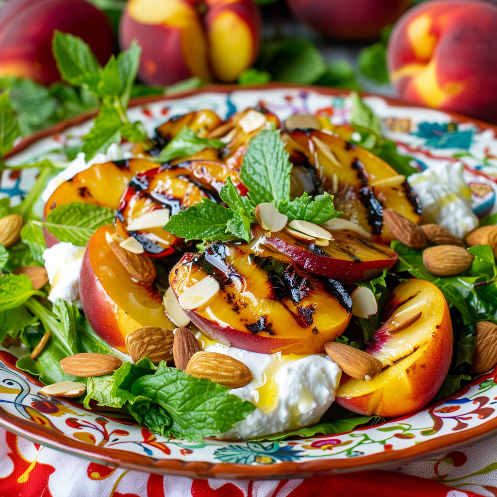 Grilled Peach and Burrata Salad with Honey Vinaigrette