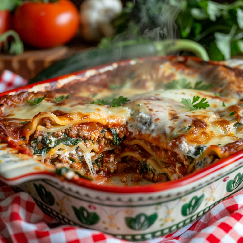 Classic Lasagna Recipe with Spinach, Ricotta, and Meat Layers – Perfect for Family Dinners