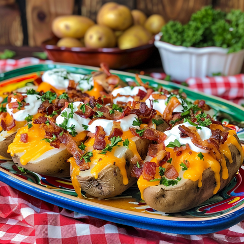 Loaded Baked Potatoes with Bacon and Cheddar Cheese Recipe