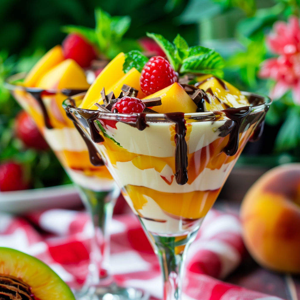 Mango Peach Mousse with Chocolate Sauce Parfait Recipe – Grandmother's ...