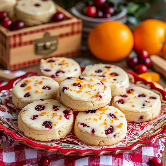 Cranberry Orange Shortbread Cookies with Orange Buttercream Frosting