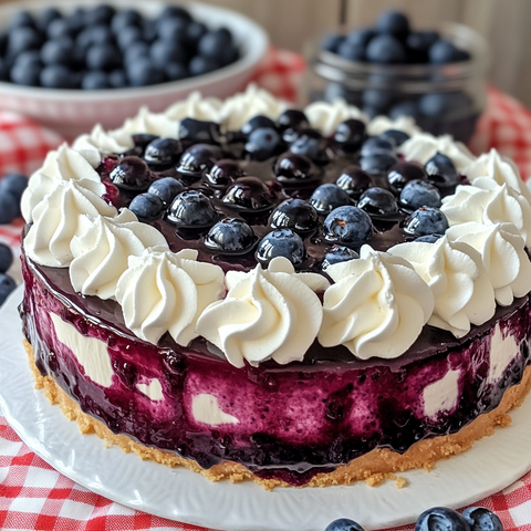 No-Bake Blueberry Cheesecake with Fresh Blueberries and Creamy Filling