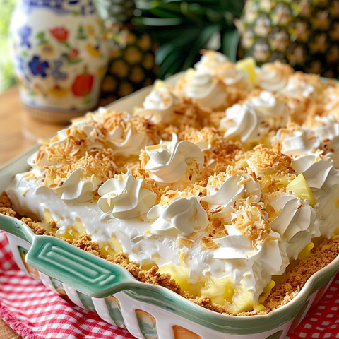 Easy No-Bake Pineapple Dream Dessert with Fresh Whipped Cream – A Healthy Tropical Treat