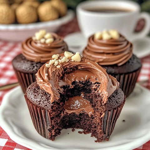 Nutella Cupcakes with Creamy Nutella Filling and Buttercream Frosting