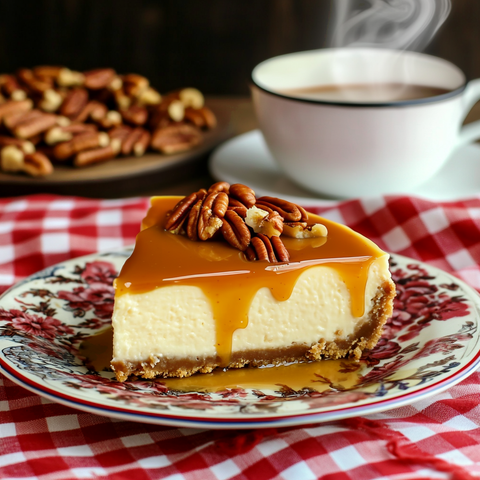 No-Bake Caramel Pecan Cheesecake with Homemade Caramel Sauce