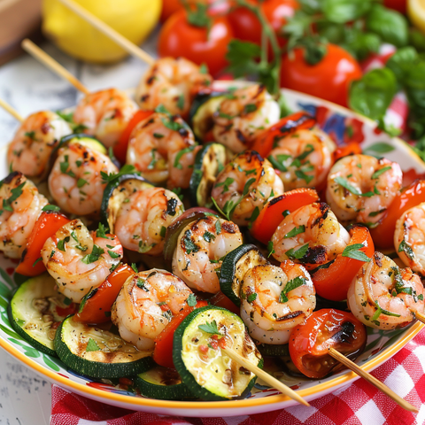 Juicy Grilled Shrimp Kabobs with Zucchini and Cherry Tomatoes