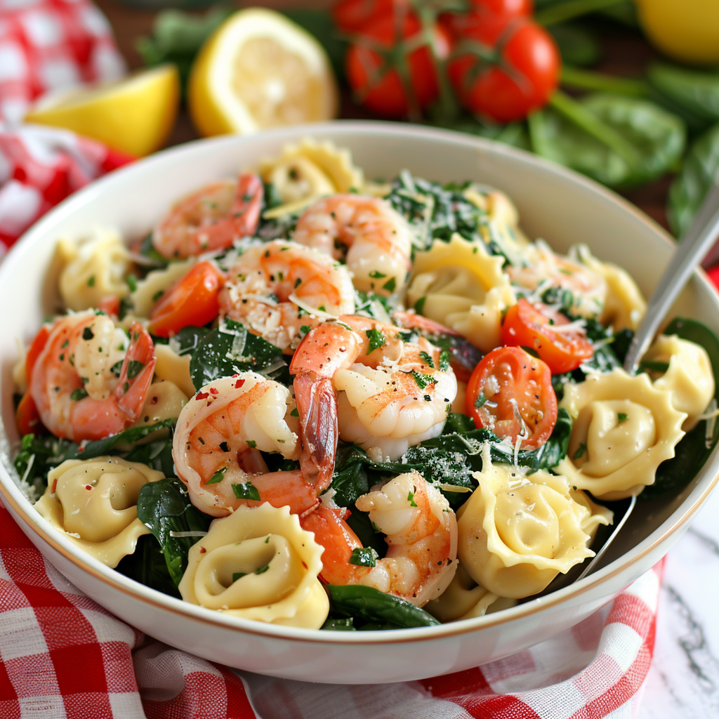 Creamy Shrimp and Tortellini with Fresh Veggies: A Delicious Dinner Combo