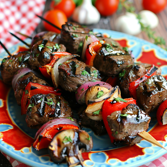 Juicy Grilled Steak and Mushroom Kabobs with Red Bell Peppers