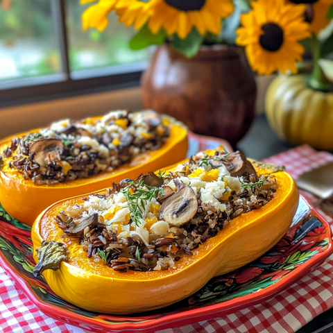 Wild Rice and Mushroom Stuffed Butternut Squash Recipe