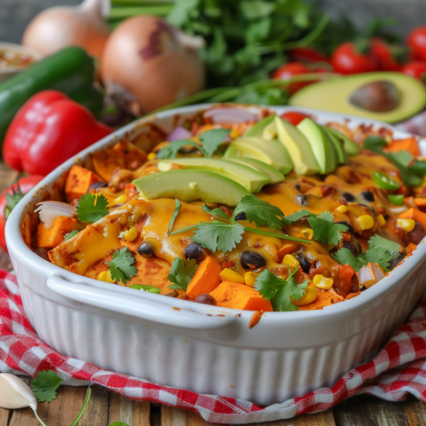 Vegan Sweet Potato and Black Bean Enchilada Casserole Recipe