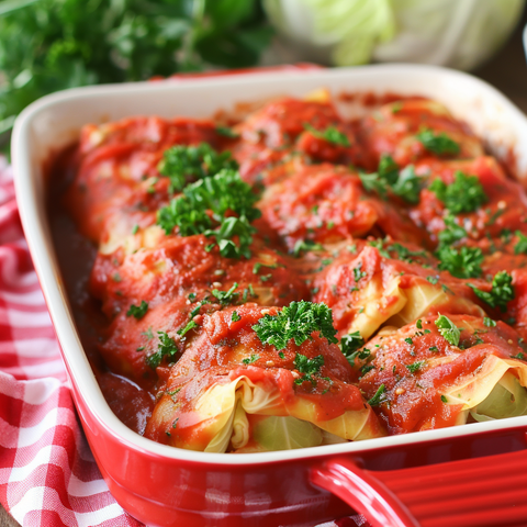 Traditional Ground Beef and Rice Cabbage Rolls in a Rich Tomato Sauce