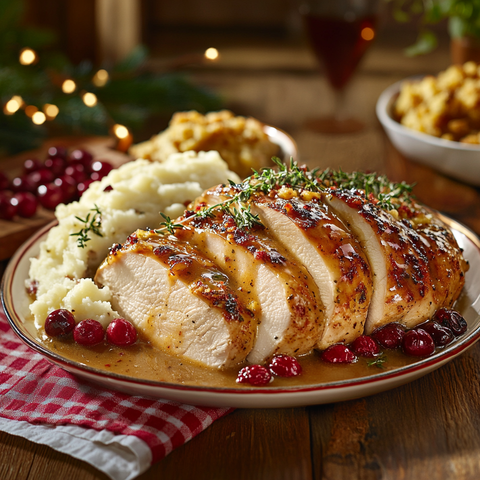 Roasted Turkey Breast with Mashed Potatoes and Gravy