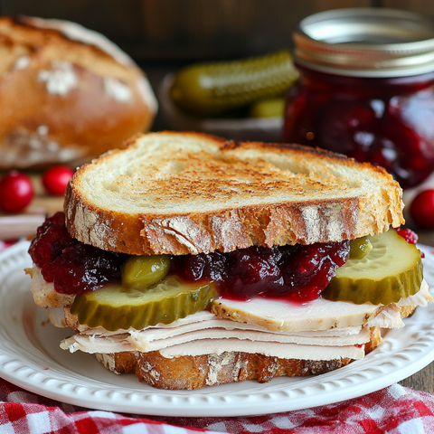 Toasted Turkey, Cranberry, and Dill Pickle Sandwich