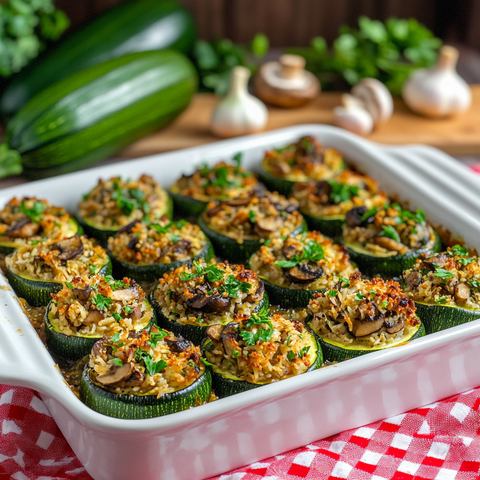 Rice and Mushroom Stuffed Zucchini Recipe