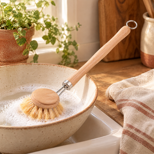 Ada Long Dish Brush use: A small bowl-washing stroke with Ada