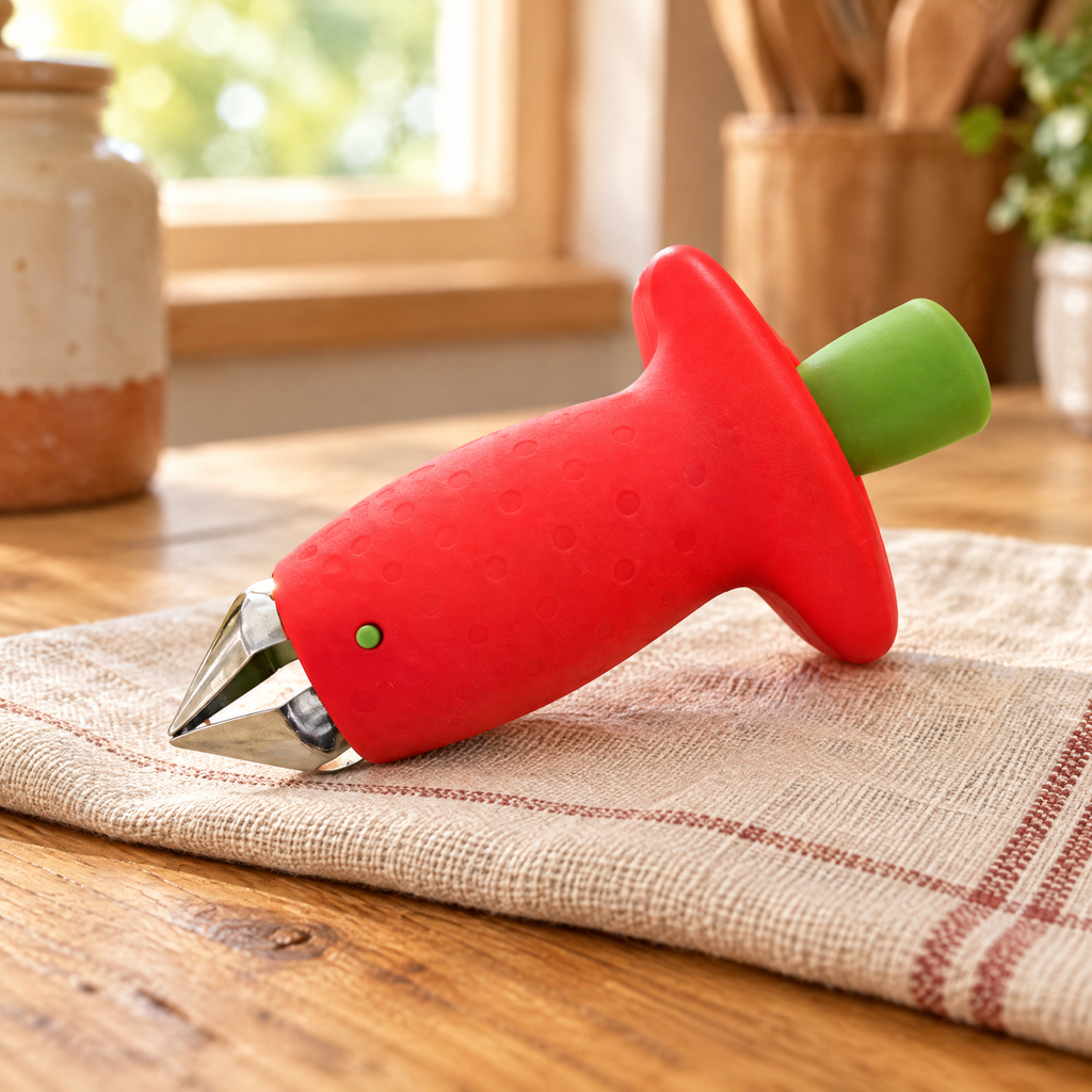 Berry Red Strawberry Huller detail: Berry Red Strawberry Huller: the real button and claw