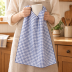 Bluebell Plaid Tea Towel use: Bluebell used gently beside a cool mug