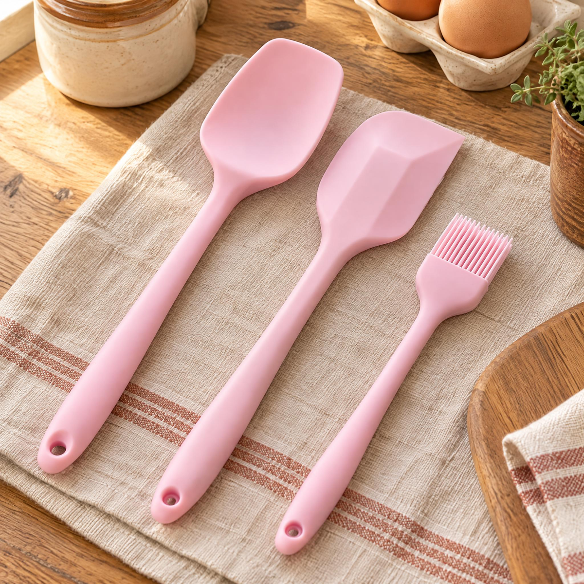Blush Silicone Kitchen Trio detail: Blush Silicone Kitchen Trio: three different working heads
