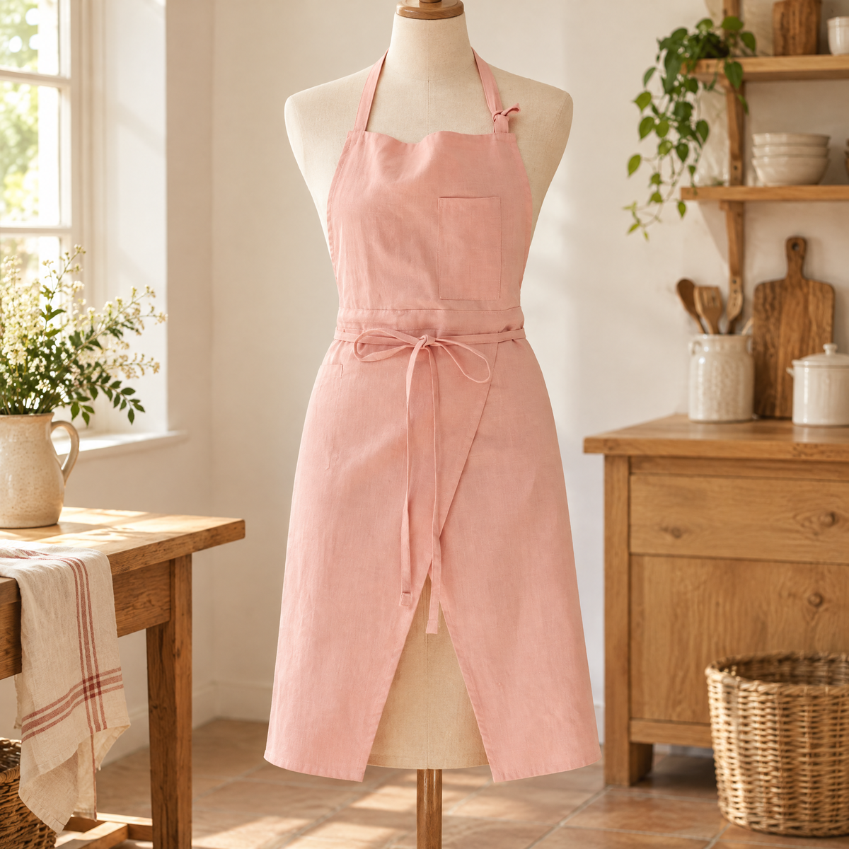Blush Wrap Apron detail: Blush’s single pocket and real wrap-front panels