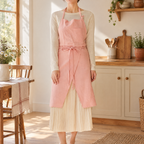 Blush Wrap Apron hero: Blush’s complete pink wrap front and tied bow