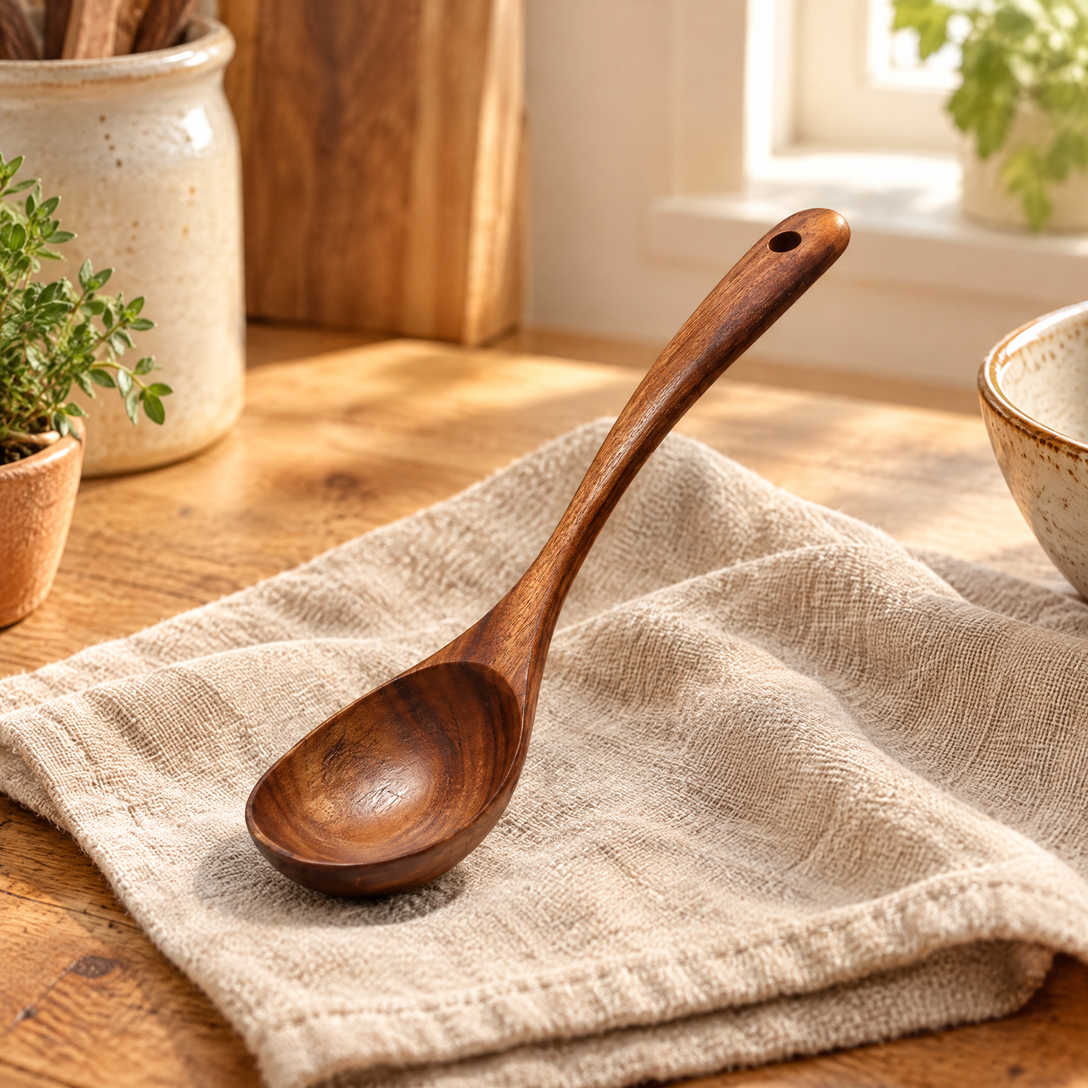 Broth Acacia Soup Spoon: oval bowl and natural grain