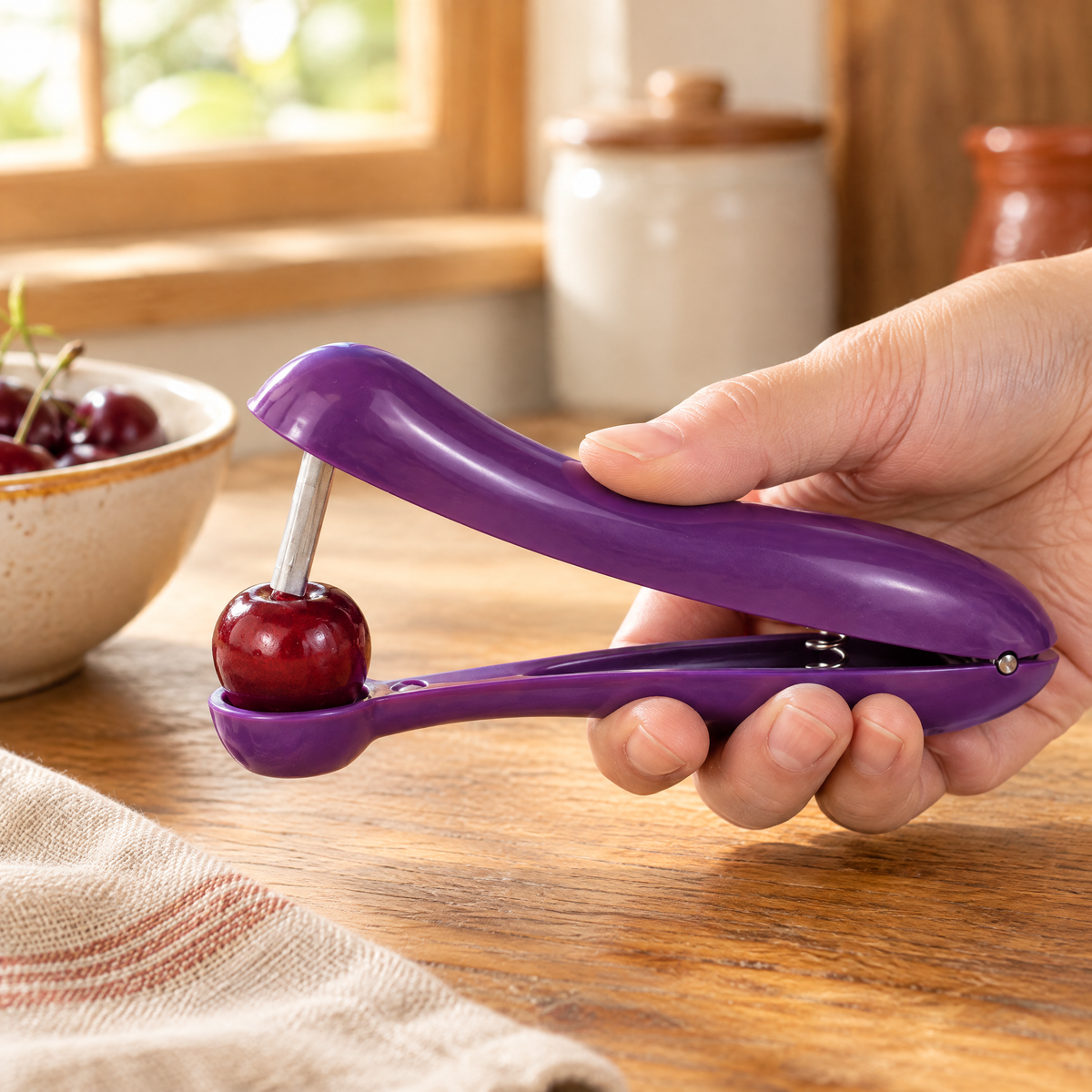 Cherry Purple Hand Pitter hero: Cherry Purple Hand Pitter: whole single-cherry tool