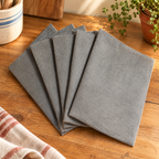 Clarity Glass Cloth Set detail: Fine-textured grey Clarity cloth with four more cloths behind it