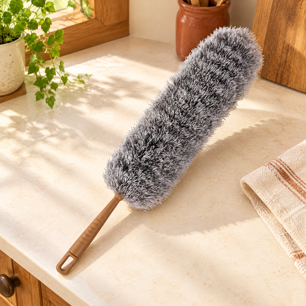 Cloud Fibre Duster hero: Cloud’s exact grey fibre head and tan grip