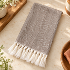 Cottage Fringed Napkin detail: Cottage’s fine herringbone weave and knotted tassels