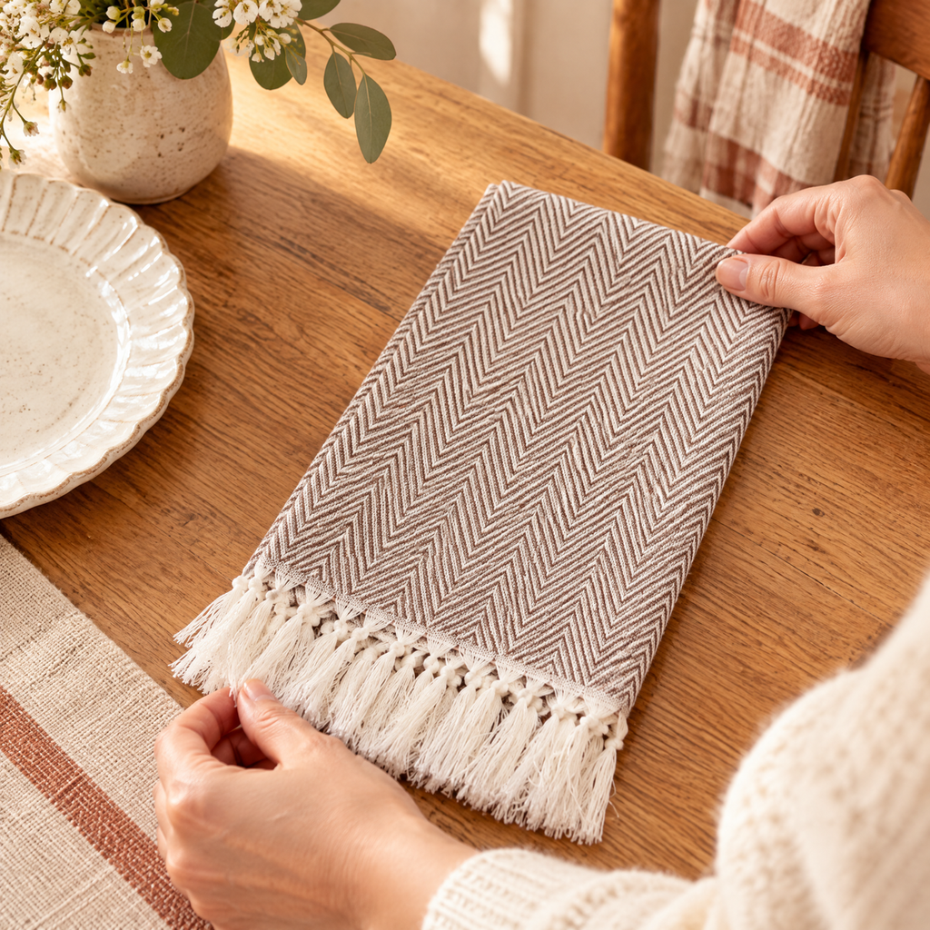 Cottage Fringed Napkin use: Straightening Cottage before the meal