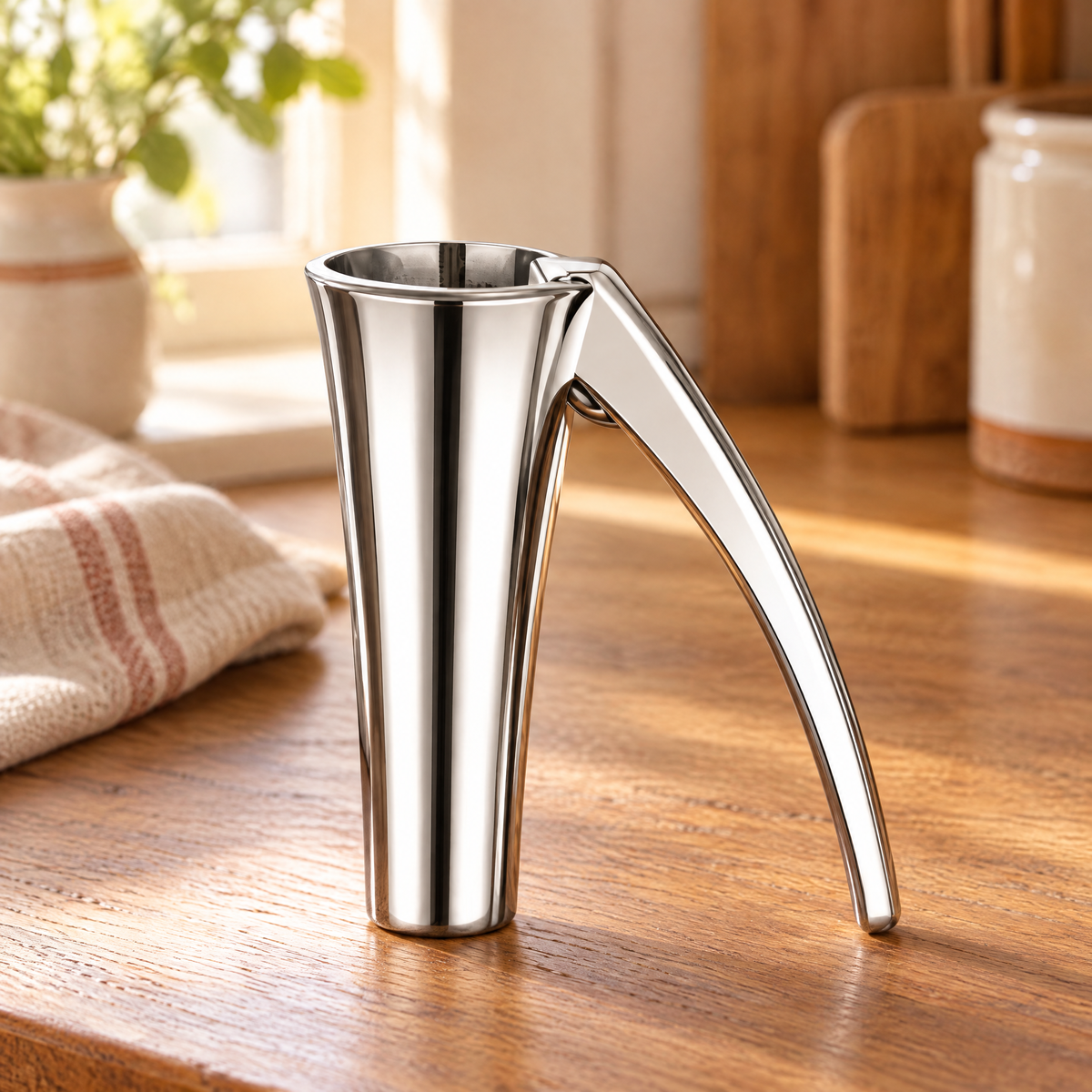 Crack Silver Funnel Nutcracker hero: Crack Silver Funnel Nutcracker: whole small lidless silver tool