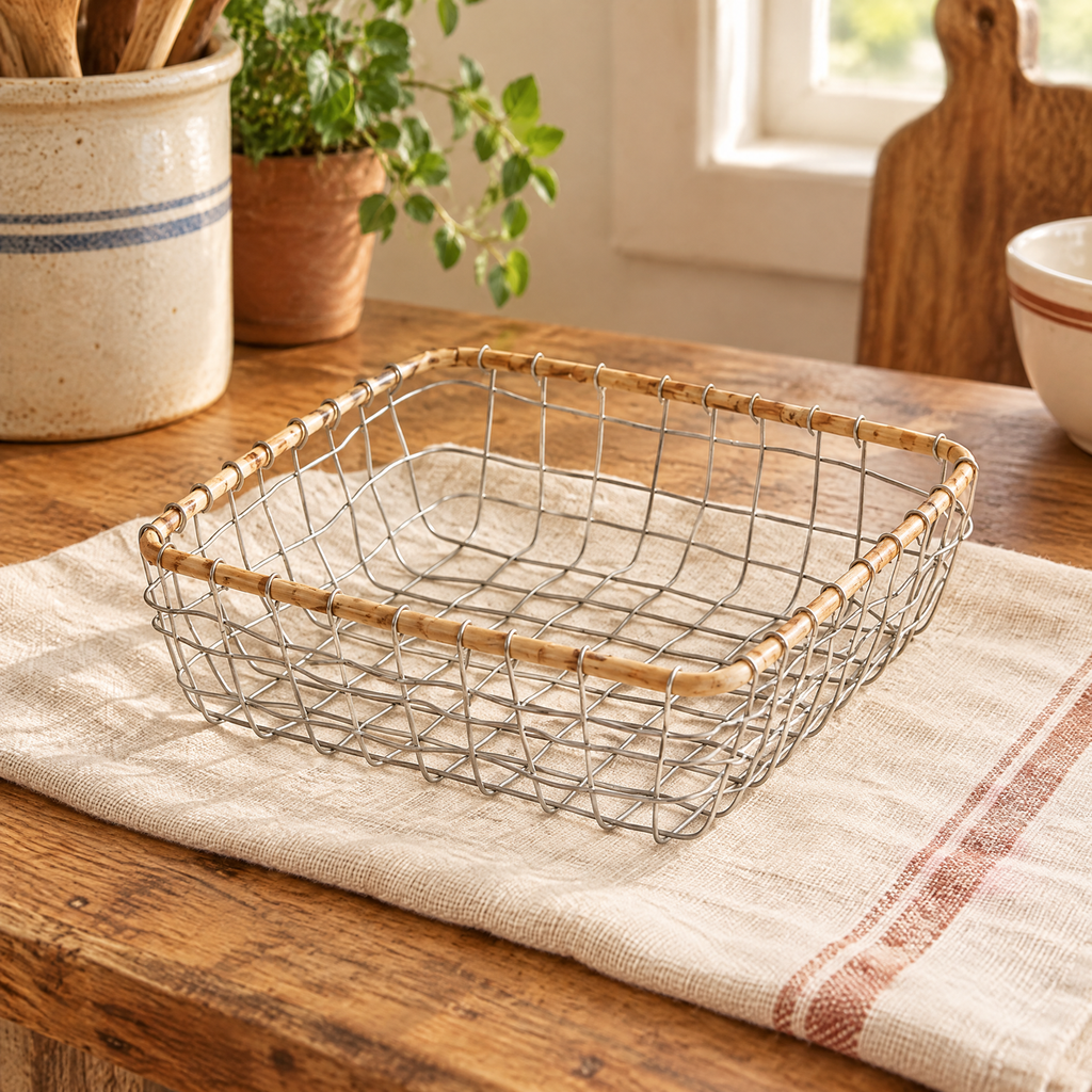 Croft Wire Basket detail: Croft’s actual wire construction and wrapped rim