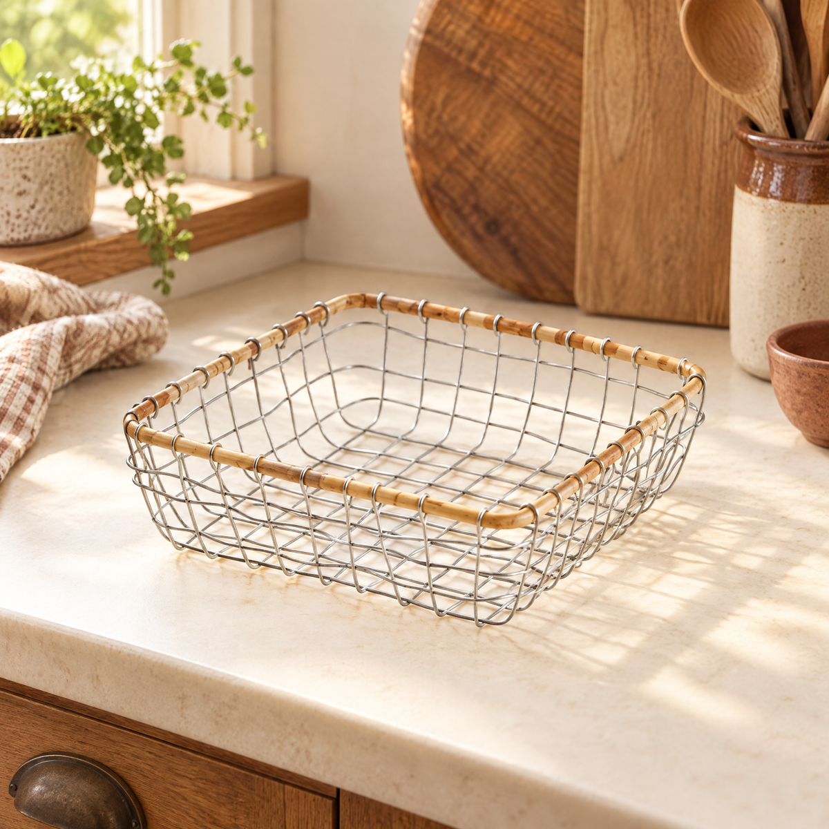 Croft Wire Basket hero: Croft’s small wire grid and warm wrapped rim