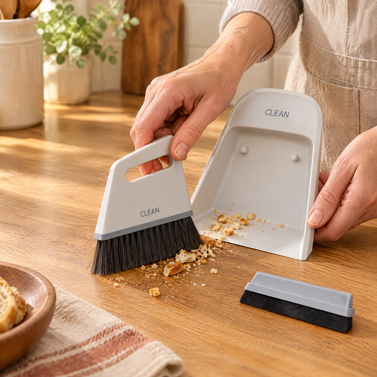 Crumb Mini Dustpan Set use: A gentle Crumb sweep toward the pan