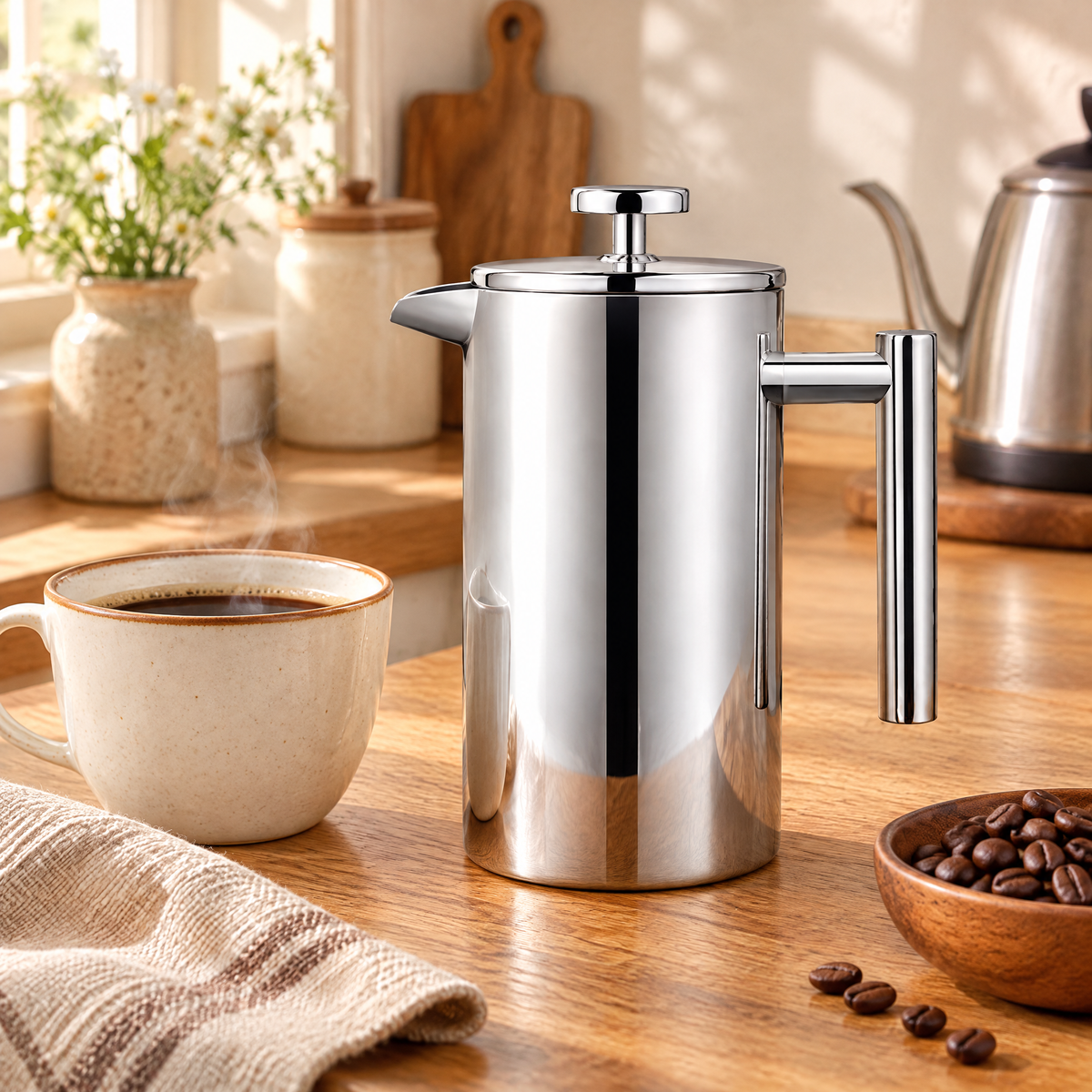 Dawn Stainless French Press story: Dawn Stainless French Press: a familiar morning coffee pause