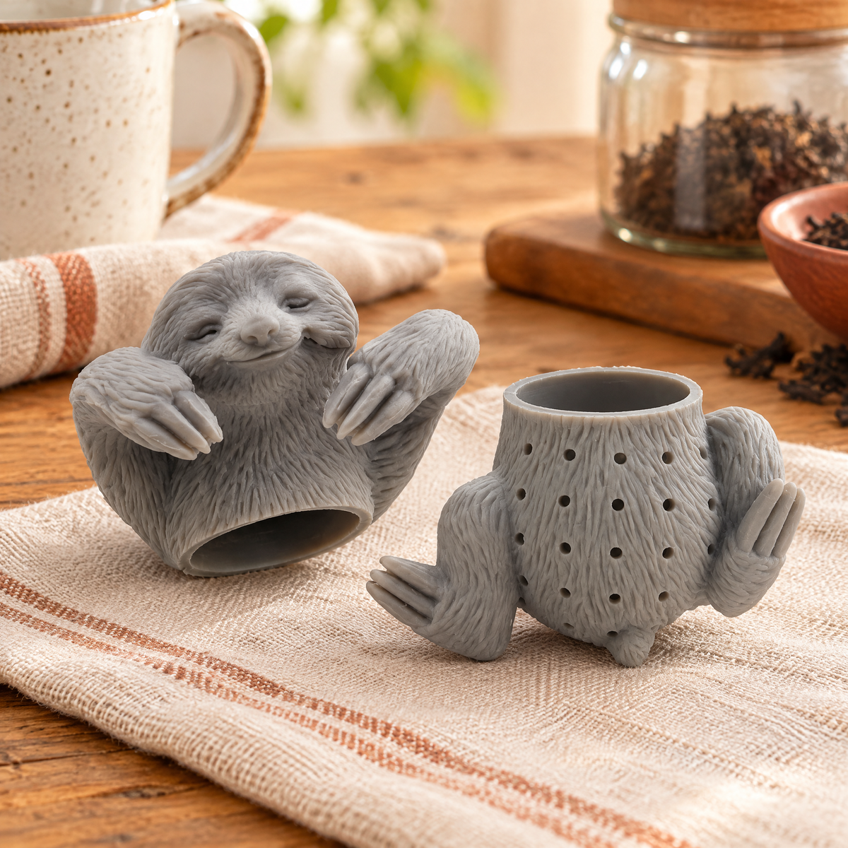 Doze Sloth Tea Infuser detail: Doze Sloth Tea Infuser: actual two-part waist opening