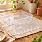 Dumpling Shallow Storage Tray detail: The complete shallow Dumpling tray and one lid shown separately